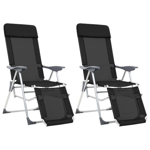 VidaXL campingstoel + voetensteun inklapbaar aluminium zwart 2 stuks