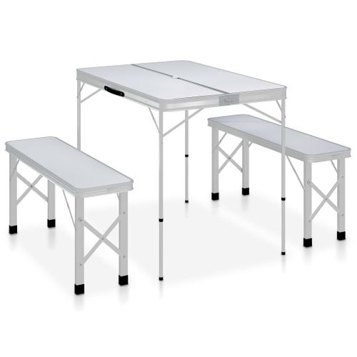 VidaXL campingtafel inklapbaar met 2 banken aluminium wit